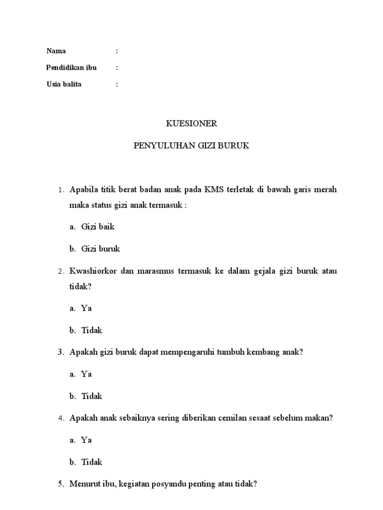 KUESIONER GIZI BURUK