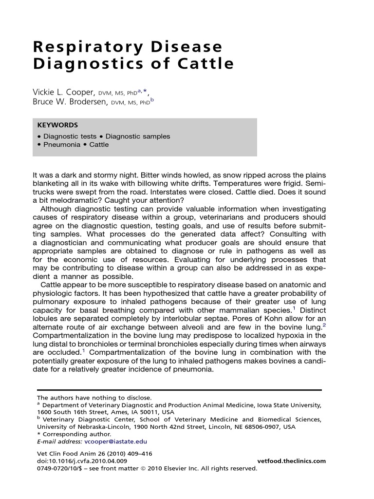 4) Respiratory Disease Diagnostics of Cattle CCC | PDF | Fixation ...
