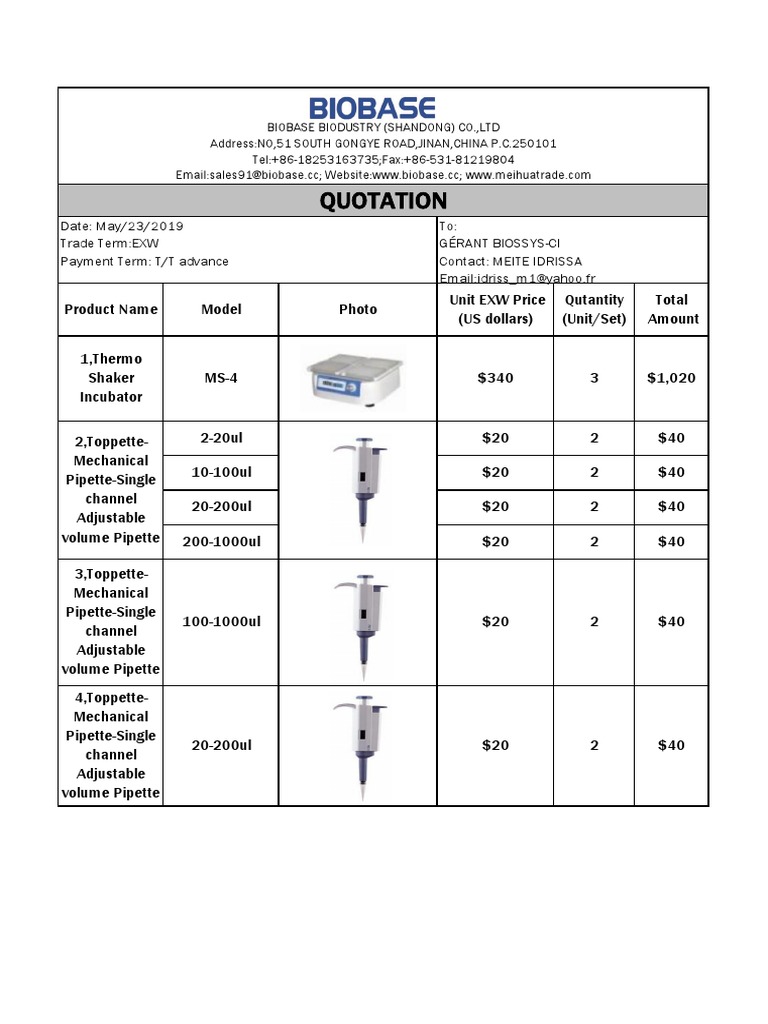 Quotation-20190520-Lot 2 PDF | PDF | Laboratory Equipment | Thermodynamics