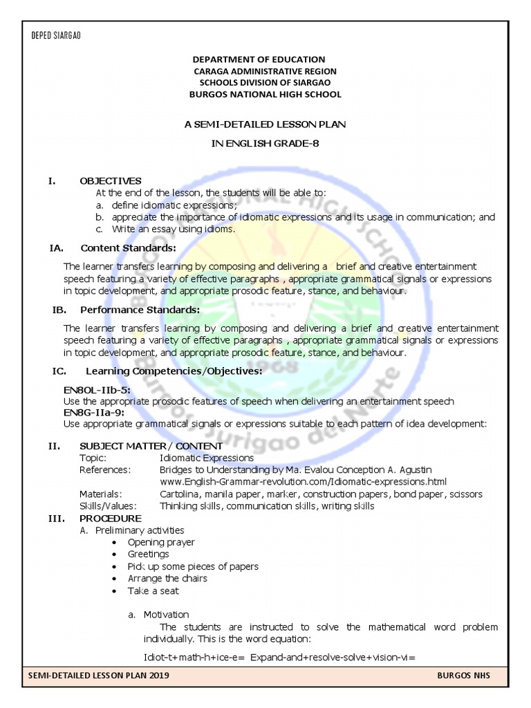 Tesl Lesson Plan Idioms | PDF | Idiom | Applied Psychology