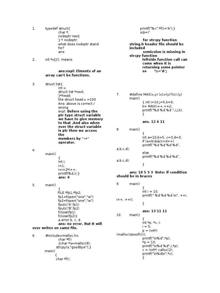 1000 C Programming Questions PDF | PDF | Computer Programming ...