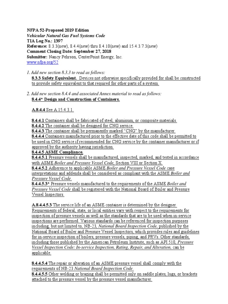 Design and Construction Requirements for Natural Gas Vehicle Fuel