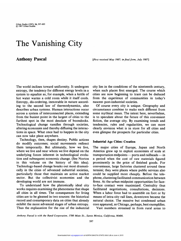 The Vanishing City PDF PDF Labour Economics Suburb