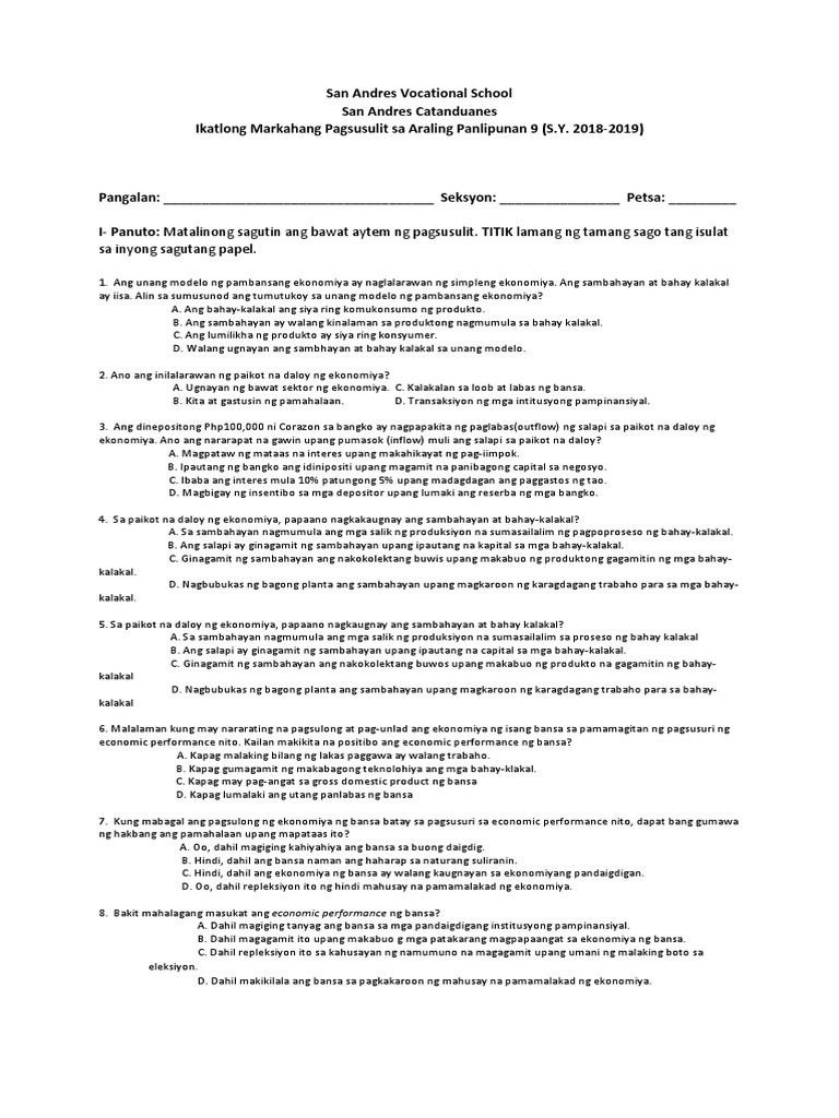 3rd Quarter Exam AP9 | PDF