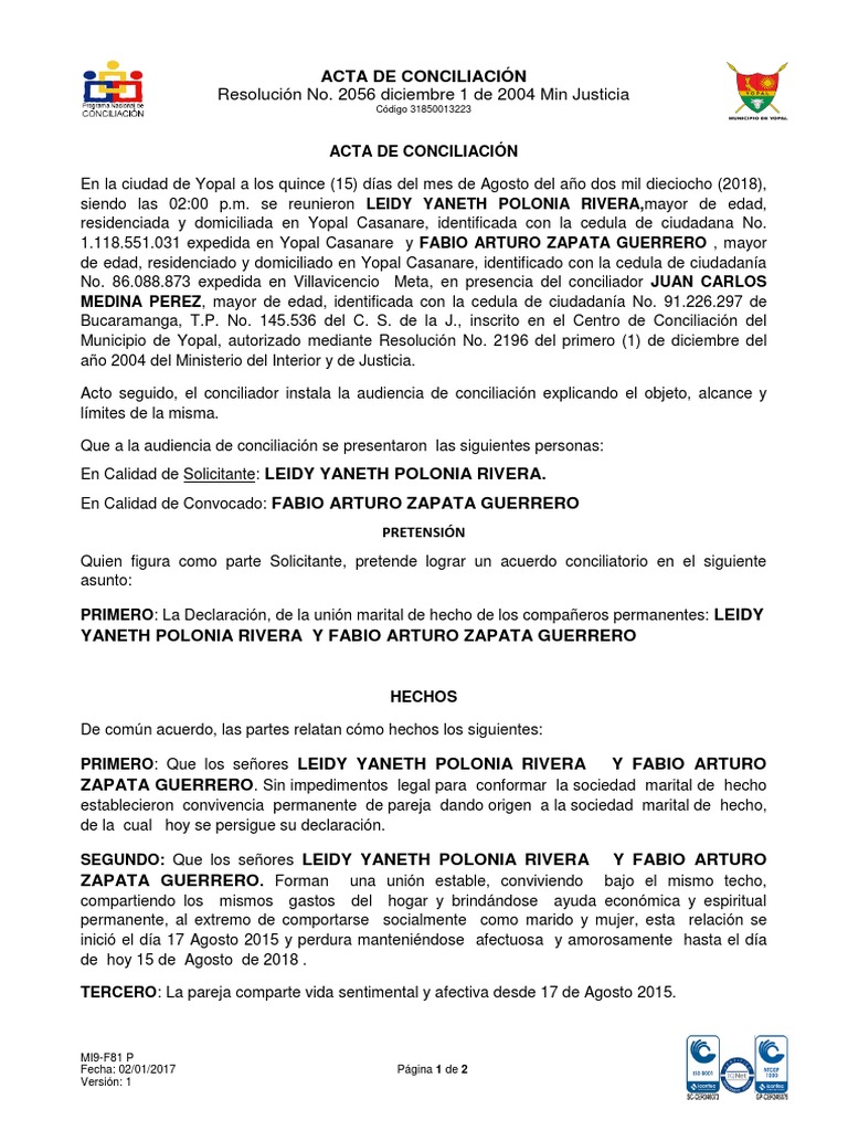Declaracion Union Marital de Hecho 2572018 PDF