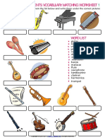 Musical Instruments Vocabulary Esl Matching Exercise Worksheet For Kids