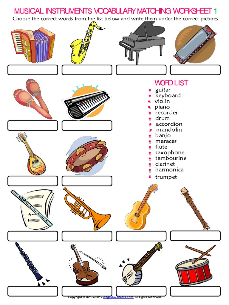 Musical Instruments In English Worksheets