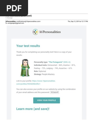 Gmail - Your Test Results (And More!) PDF | PDF | Personality Type 
