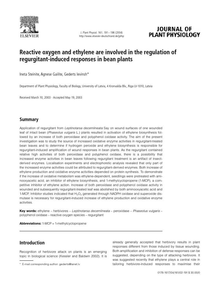 Reactive Oxygen and Ethylene Are Involved in The Regulation of ...