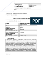Carta Descriptiiva de Técnicas y Análisis Sociojurídico