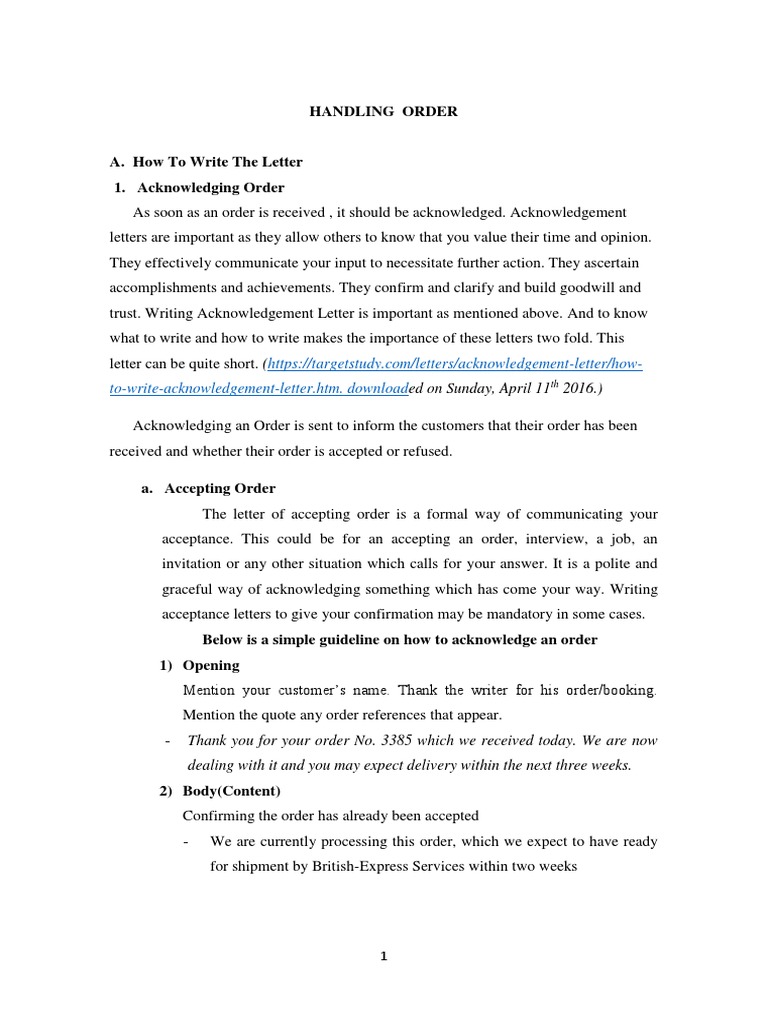 Order Acknowledgement Guidelines | PDF | Pro Forma | Receipt