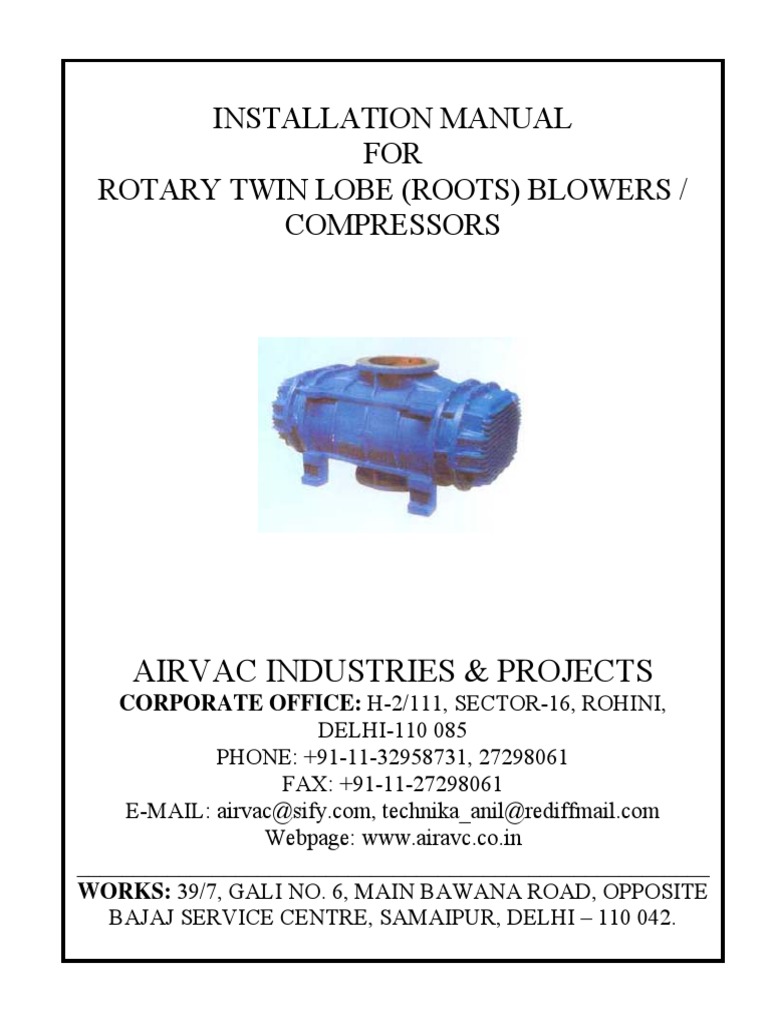 Instruction Manual Twin Lobe Compressor PDF Bearing (Mechanical