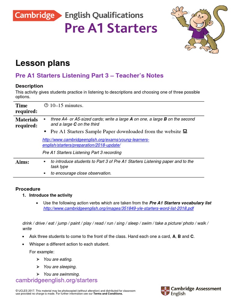 Pre A1 Starters 2018 Listening Part 3 | PDF | Question | Clothing