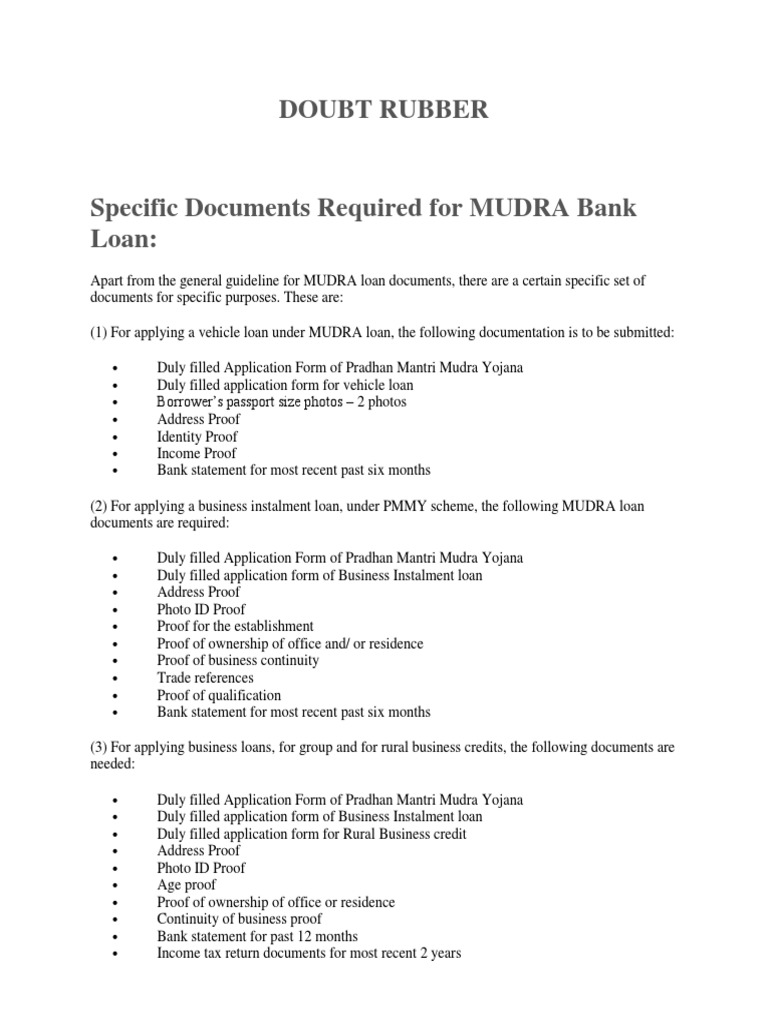 Documents Required For MUDRA Loan | PDF