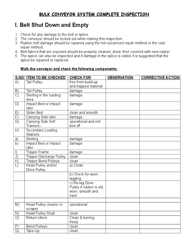 Checklist Conveyors Download Free PDF Belt (Mechanical) Equipment