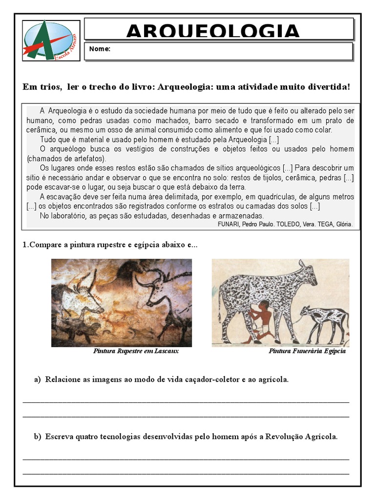 Atividade O Trabalho Do Arqueólogo 3 ANO | PDF | Arqueologia | Humano