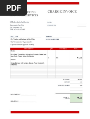 Charge Invoice For Catering