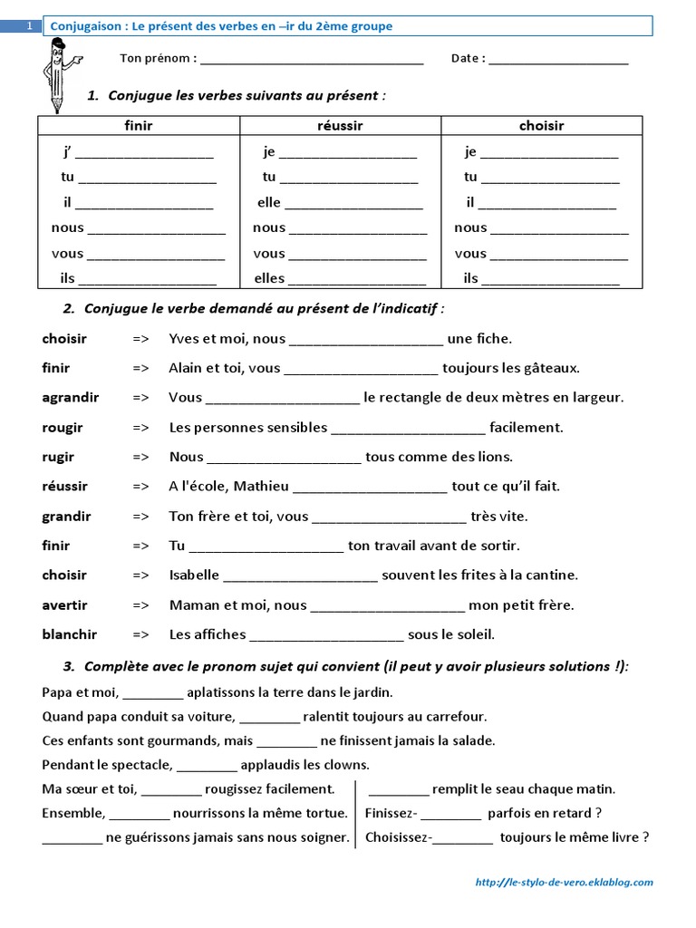 L imparfait Des Verbes Du 2ème Groupe Exercices Pdf Exos Le Present Des Verbes en Ir Du 2eme Groupe | PDF | Verbe | Relations  syntaxiques