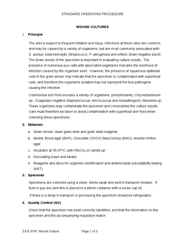 Wound Culture Collection Procedure | PDF | Infection | Organisms