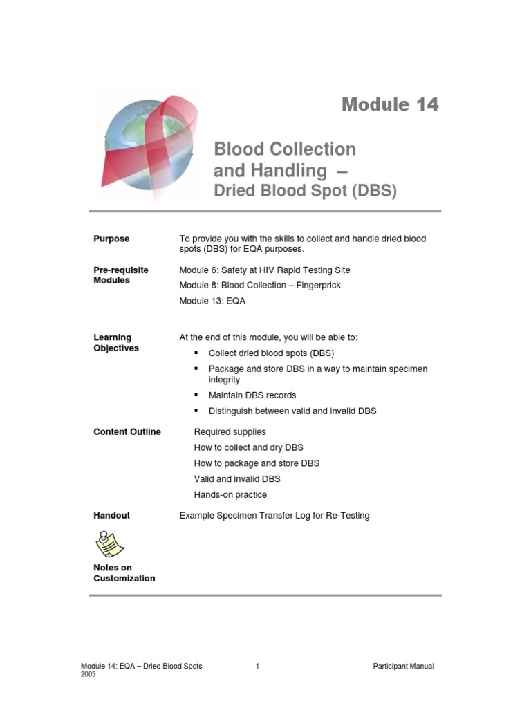 Blood Collection and Handling - : Dried Blood Spot (DBS) | PDF | Blood ...