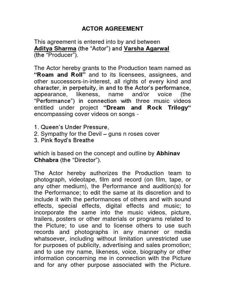 Actor Agreement | PDF | Business