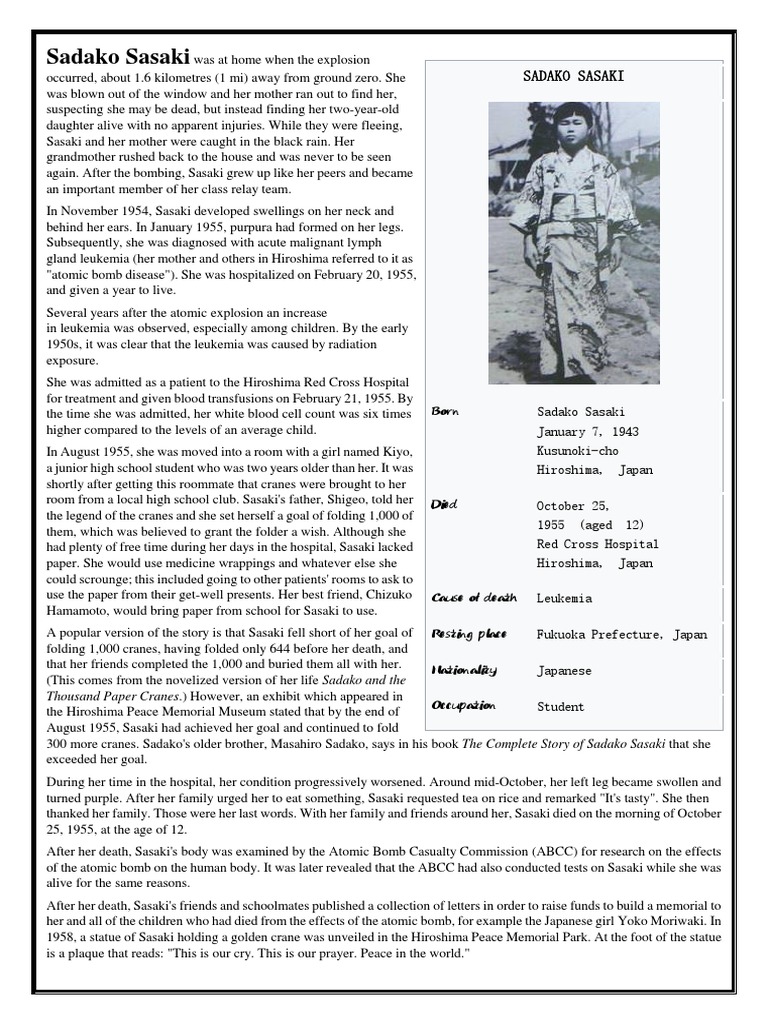 Sadako Sasaki Pdf Medical Specialties Clinical Medicine