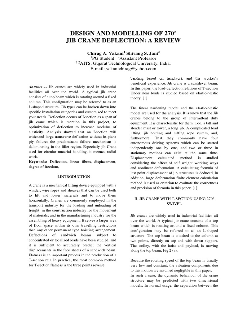 Design and Modelling of 270° Jib Crane Deflection A Review PDF