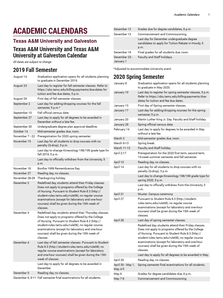 Texas A&M Academic Calendar 2024-25 | PDF | Academic Term | Graduate School
