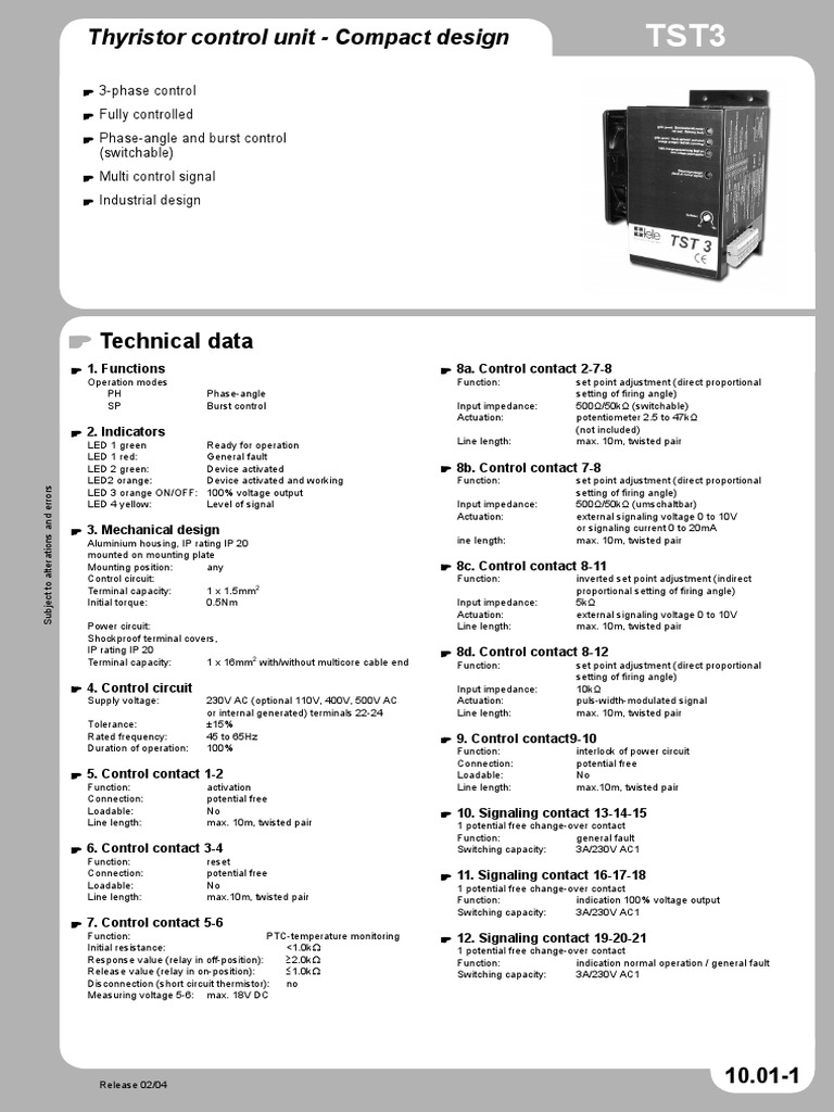 Technical Data: Thyristor Control Unit - Compact Design | PDF | Relay ...