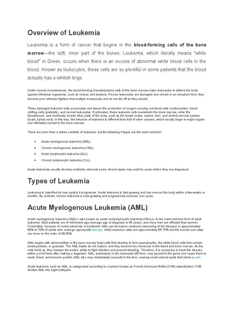 Overview of Leukemia | PDF | Leukemia | Hematopoietic Stem Cell ...
