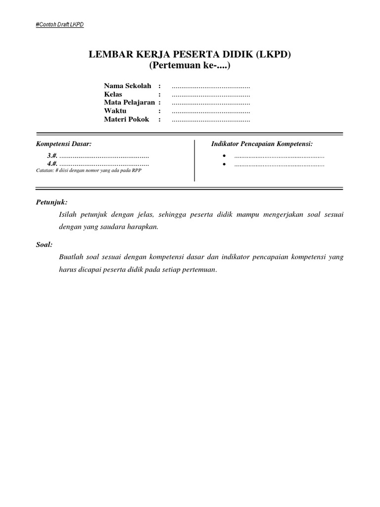 Contoh Format LKPD untuk Siswa SD | PDF
