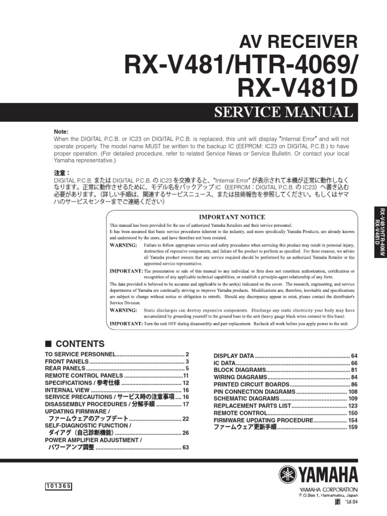 Yamaha Htr 4069 Rx V481 V481d Service En Ios I Pod