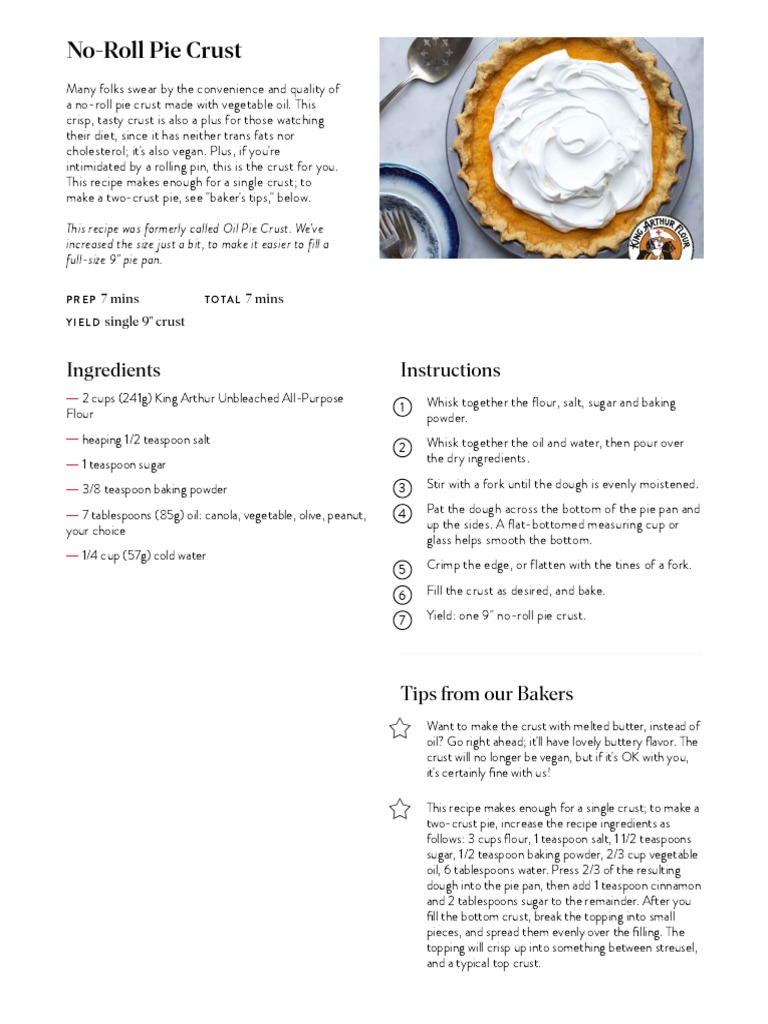 NoRoll Pie Crust King Arthur Flour Download Free PDF Teaspoon