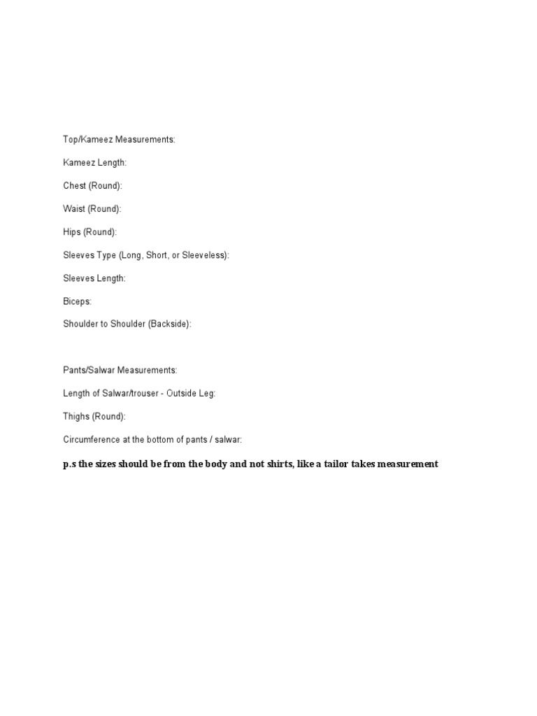 Clothing Measurement Guide | PDF