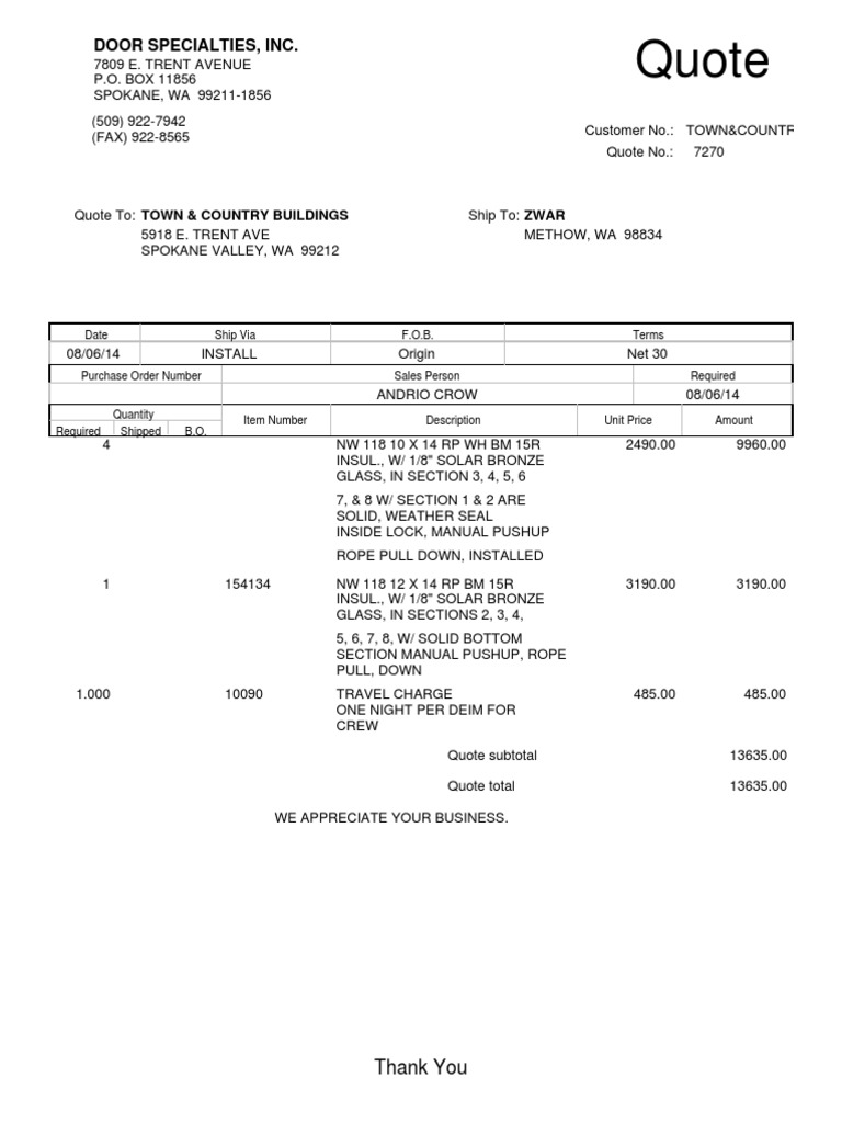 Quote Door Specialties, Inc PDF Business