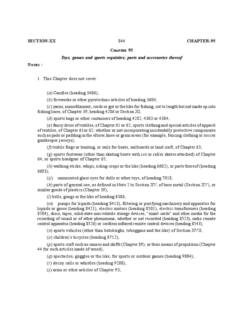 SectionXx Chapter95 C 95 Toys, Games and Sports Requisites Parts and Accessories Thereof