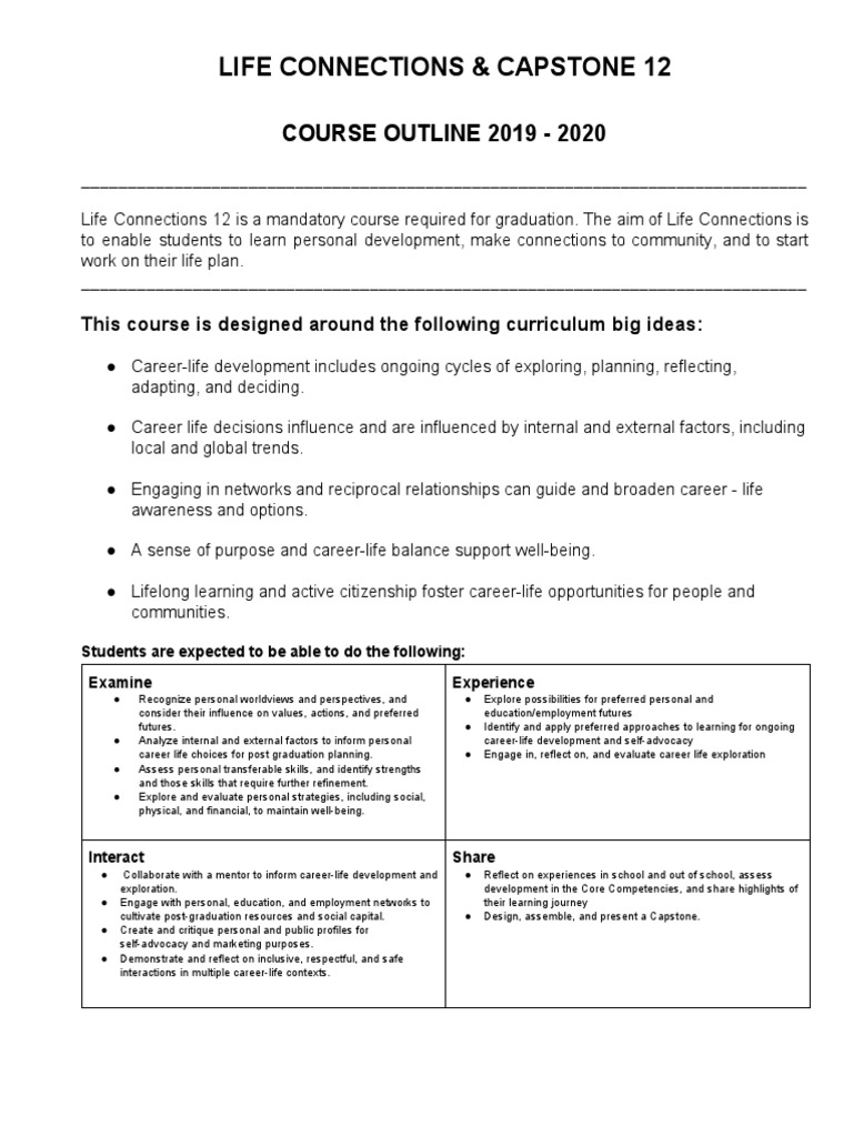 Life Connections 12 Course Overview | PDF | Curriculum | Learning