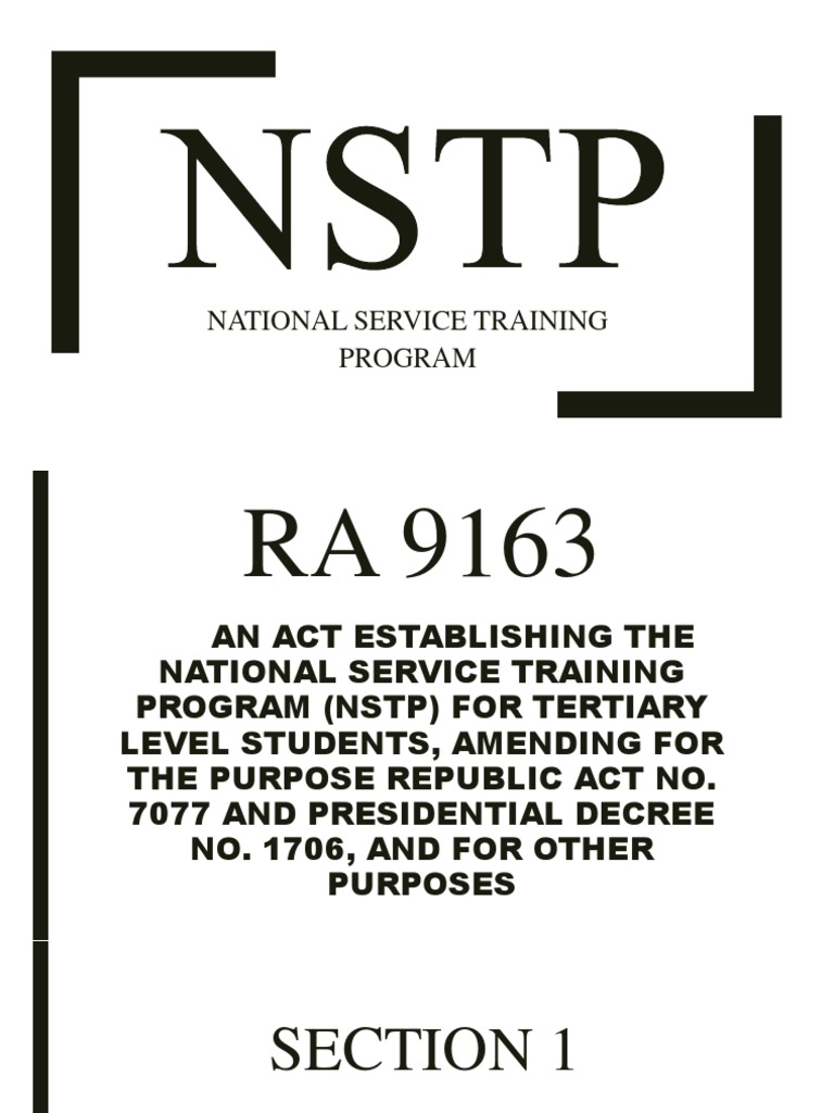 Overview of the NSTP Act RA 9163 | PDF | Reserve Officers' Training ...
