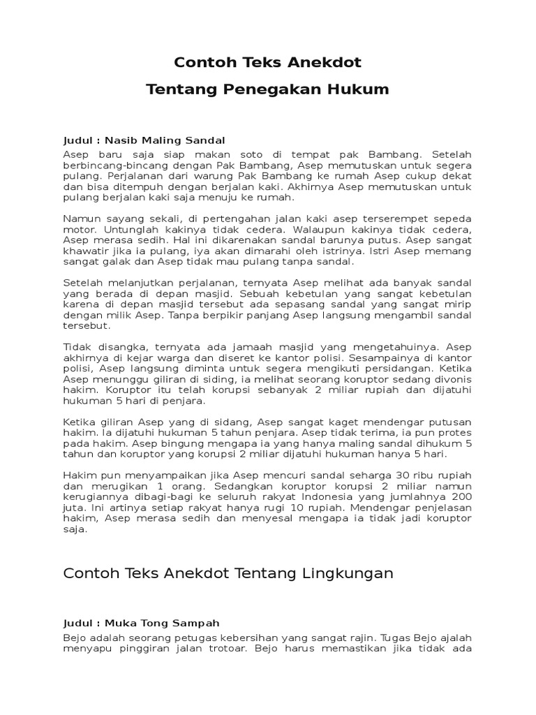 Contoh Teks Anekdot Lucu dan Menarik | PDF | Fiksi Misteri, Thriller ...