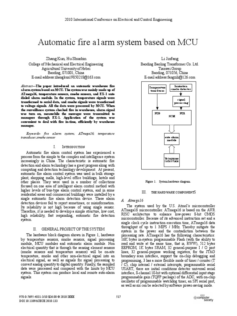 Automatic Fire Alarm System Ieee2010 PDF Microcontroller Computer Architecture