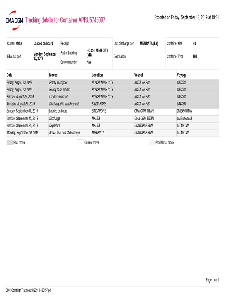Tracking Details For Container APRU5745097 | PDF | Shipping | Water ...