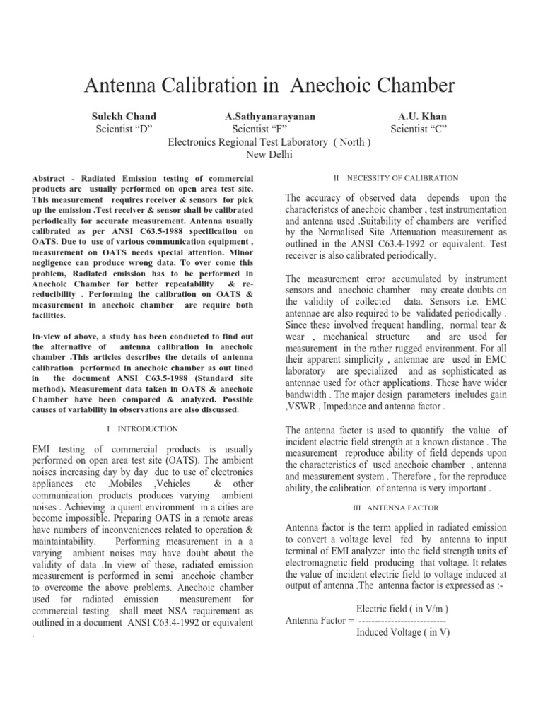 Antenna Calibration in Anechoic Chambers PDF Calibration Antenna