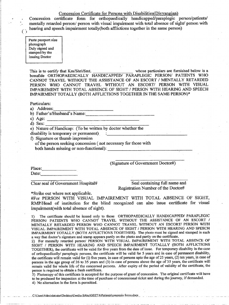 Concession Certificate Divyang | PDF