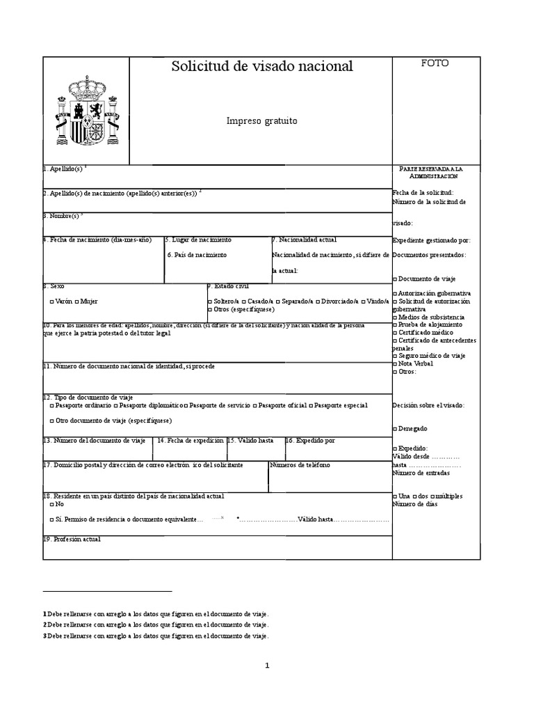 Solicitud de Visado Nacional en España | PDF | Cónsul (representante ...