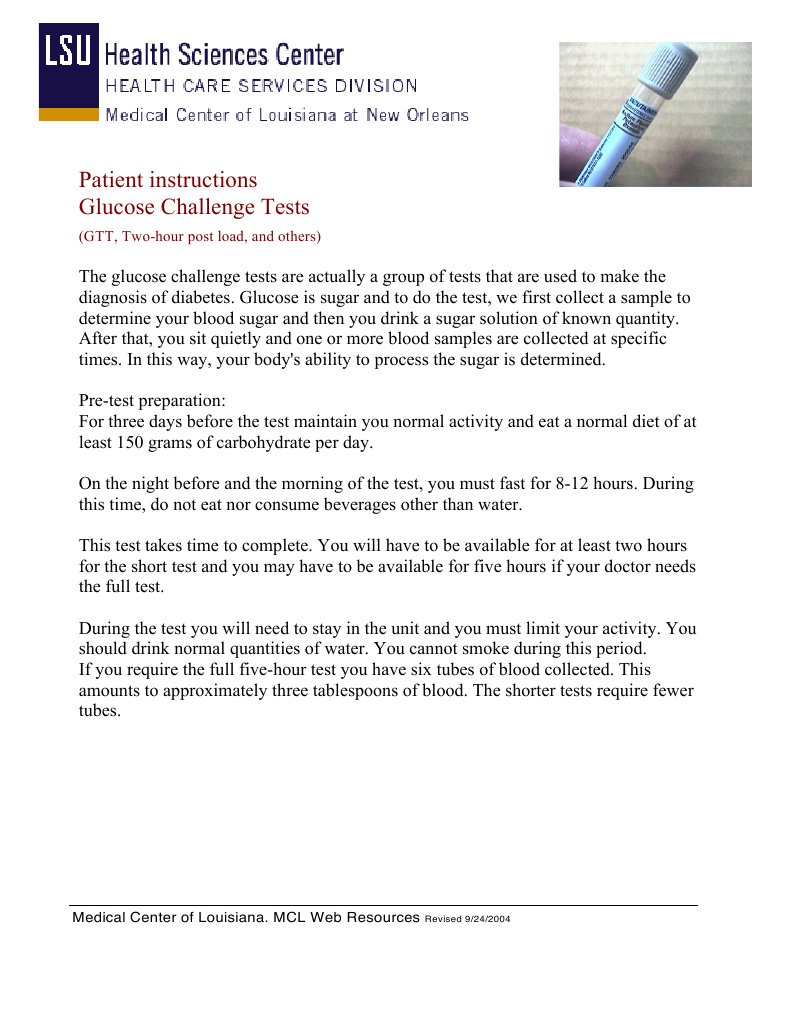 Patient Instructions Glucose Challenge Tests (GTT, TwoHour Post Load