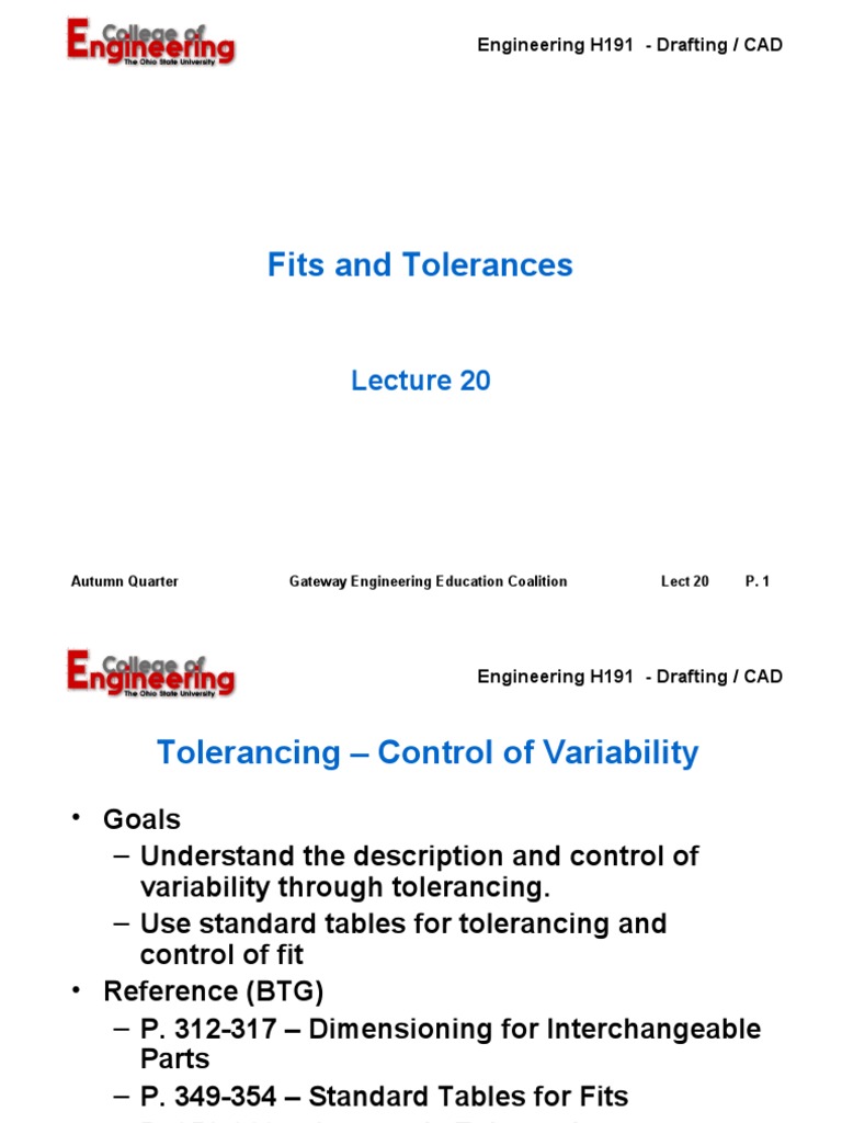 Fits and Tolerances: Engineering H191 - Drafting / CAD | PDF ...