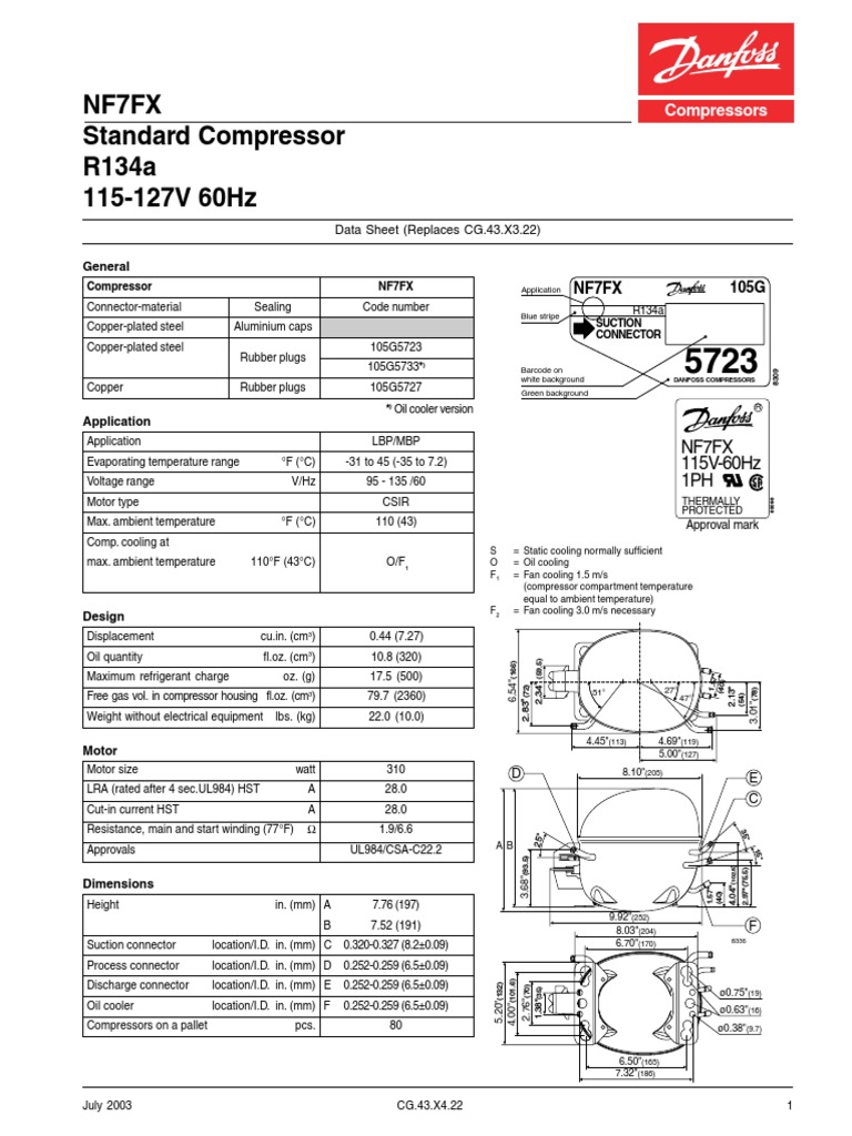 NF7FX R134a 115V 60Hz 07-03 Cg43x422 | PDF | Heating, Ventilating