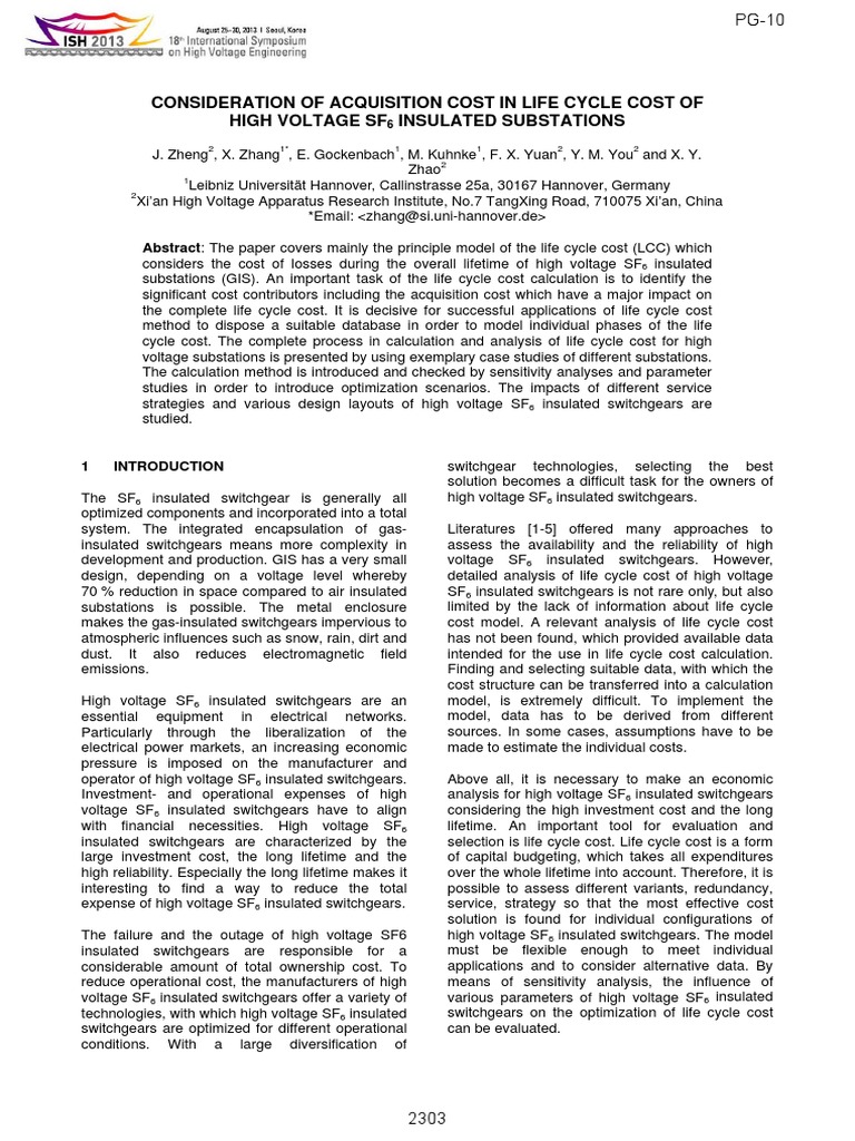 Life Cycle Cost Analysis of SF6 Switchgear | PDF | Life Cycle
