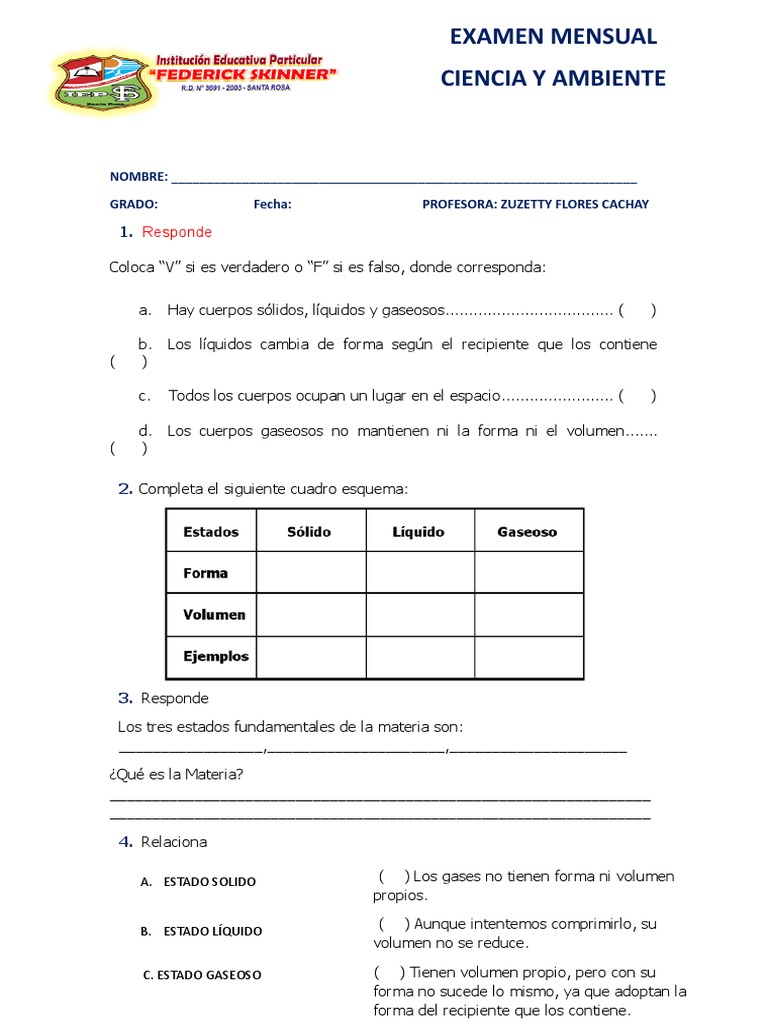 Ciencia y Ambiente Examen Mensual 3 y 4 III Bimestre | PDF