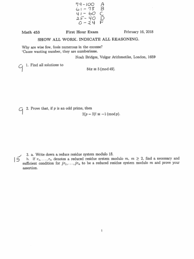 Math 453 Exam 1 Solutions | PDF
